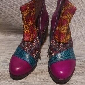 SOCOFY Bohemian Splicing Pattern  Ankle Leather Boots size 42 USA 11